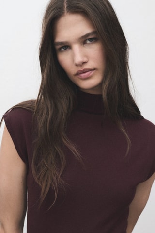 Robe maille col montant - Rouge