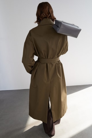Trench long en coton avec boutons dissimulés - Marron