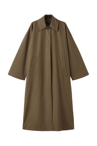 Trench long en coton avec boutons dissimulés - Marron