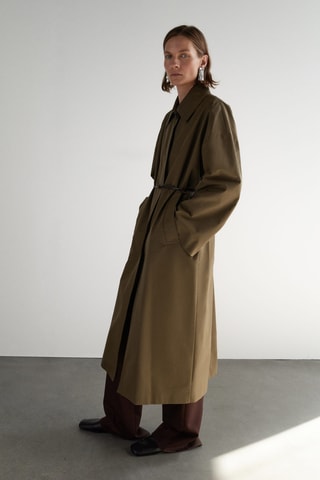 Trench long en coton avec boutons dissimulés - Marron