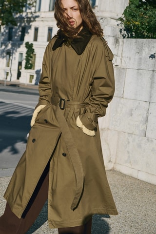 Trench col en velours côtelé double boutonnage - Kaki