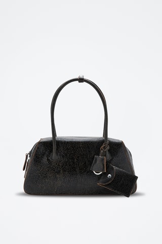 Sac porté épaule en cuir breloques - Noir