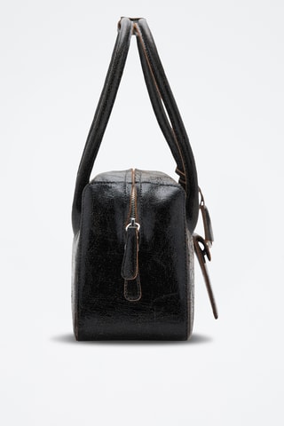 Sac porté épaule en cuir breloques - Noir