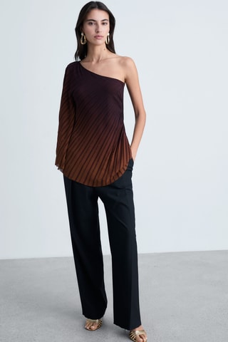 Blouse asymétrique plissée - Marron