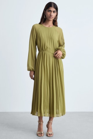 Robe plissée ceinture à nouer - Vert