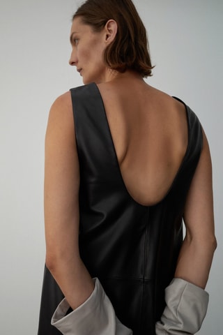 Robe midi 100 % cuir - Noir