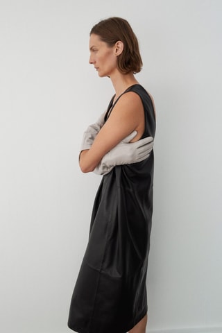 Robe midi 100 % cuir - Noir