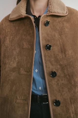 Manteau effet cuir imitation mouton - Marron