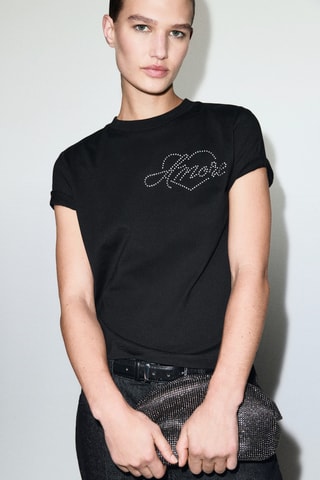 T-shirt message strass - Noir