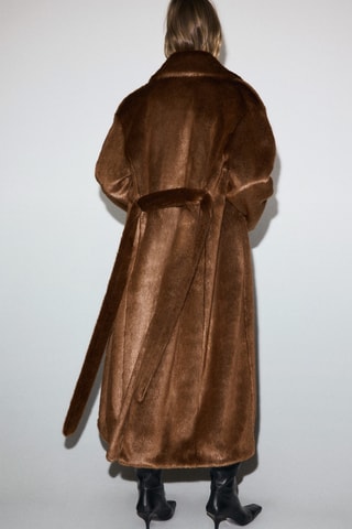 Manteau fausse fourrure avec ceinture - Marron