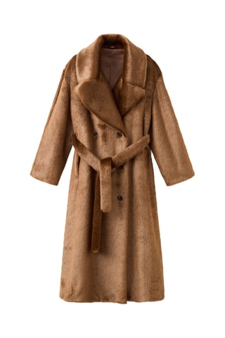 Manteau fausse fourrure avec ceinture - Marron
