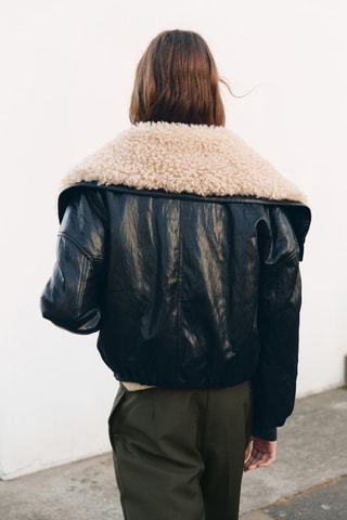 Veste similicuir col effet mouton - Noir
