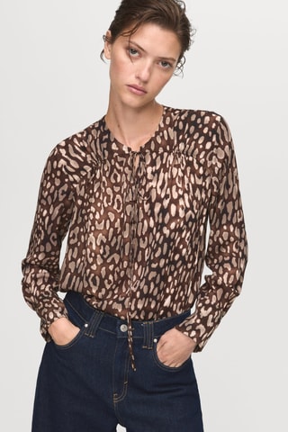 Blouse satinée léopard nœud - Marron