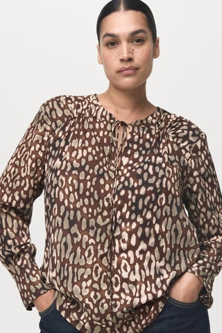 Blouse satinée léopard nœud - Marron