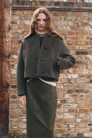 Veste laine pied-de-poule - Marron