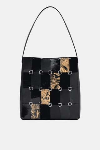 Sac cuir patchwork combiné - Noir