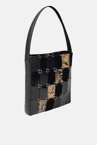 Sac cuir patchwork combiné - Noir