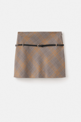 Jupe carreaux ceinture - Marron