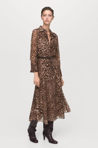 Robe-chemise léopard avec ceinture - Marron