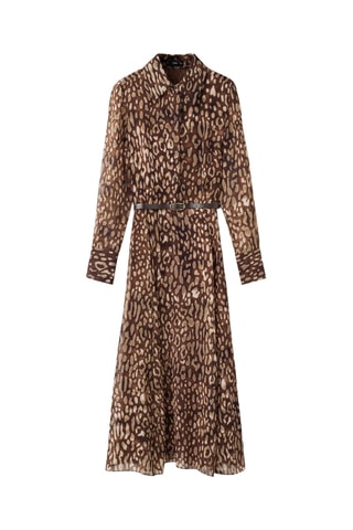 Robe-chemise léopard avec ceinture - Marron