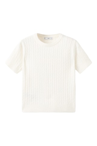 Pull maille tressée manches courtes - Écru
