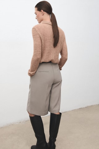 Pull-over maille ajourée col polo - Marron