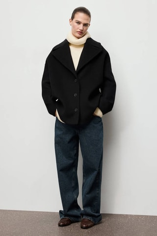 Manteau court en laine oversize - Noir