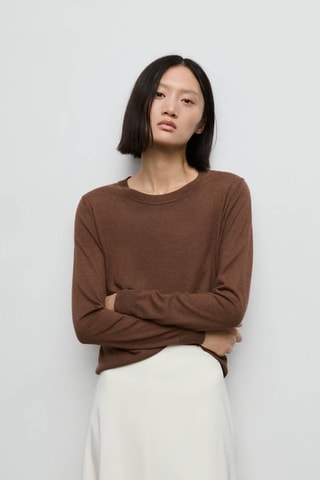 Pull-over maille fine col rond - Marron