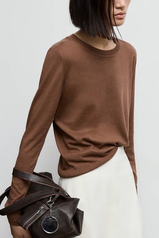 Pull-over maille fine col rond - Marron