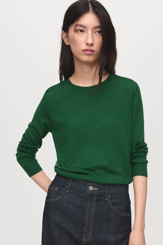 Pull-over maille fine col rond - Vert foncé