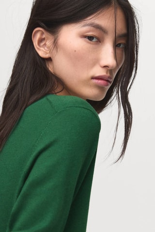 Pull-over maille fine col rond - Vert foncé