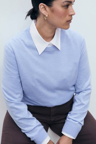 Pull-over maille fine col rond - Ciel