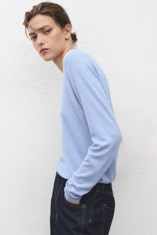 Pull-over maille fine col rond - Ciel