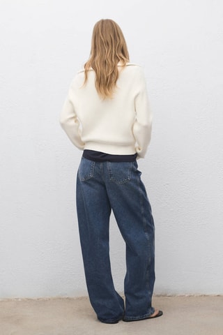 Pull col contrasté à zip - Gris clair