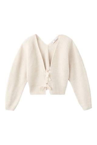 Cardigan col en V à nœuds - Beige