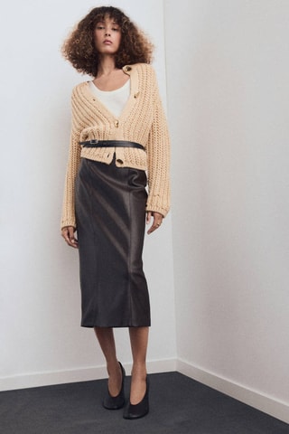 Cardigan maille épaisse boutons bijoux - Beige