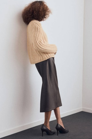 Cardigan maille épaisse boutons bijoux - Beige