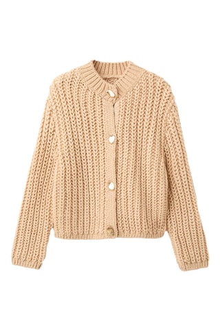 Cardigan maille épaisse boutons bijoux - Beige