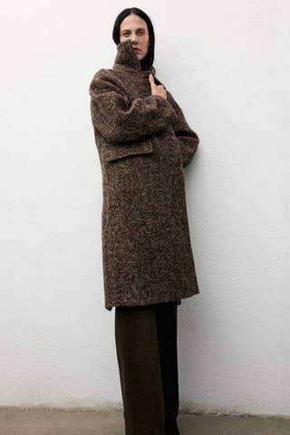 Manteau laine jaspée oversize - Marron