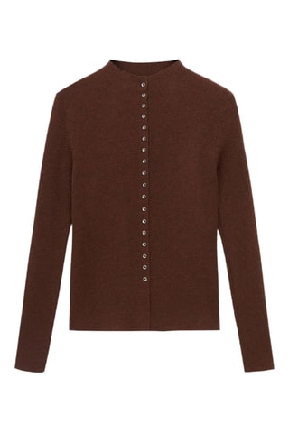Cardigan maille fine côtelée - Marron