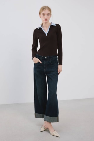 Pull-over col chemise combiné - Marron