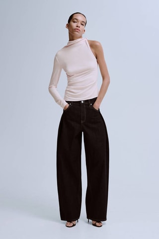 T-shirt manche longue asymétrique - Rose clair