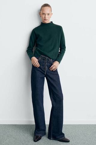 Pull-over maille col montant - Vert foncé