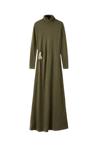 Robe maille col montant broche - Kaki