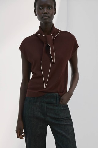 Top maille détail foulard - Marron