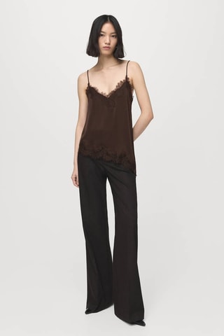 Top lingerie dentelle asymétrique - Marron