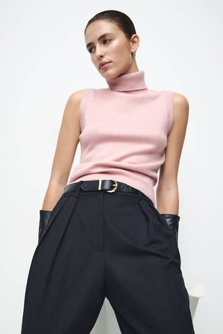Top maille col roulé - Rose clair