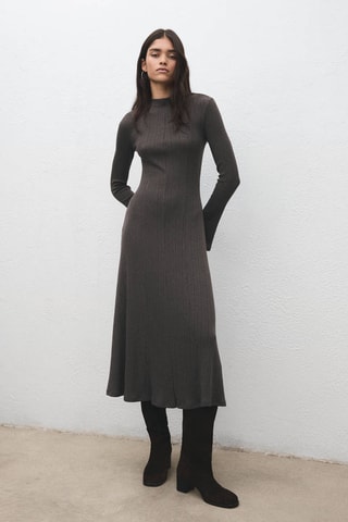 Robe en maille manches évasées - Marron