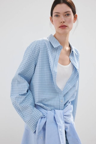 Chemise droite carreaux - Ciel