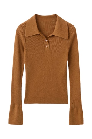 Pull-over maille côtelée col polo - Marron